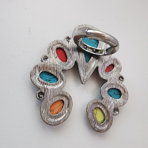 NEW Bohemian Statement Turquoise Multicolor Stone Silver Ring Adjustable - Picture 6 of 8